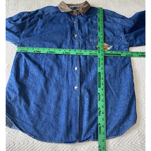 AJ Brandon Vtg Denim Button Down Fall Embroidered Shirt Large Sunflower 90s - Picture 6 of 7